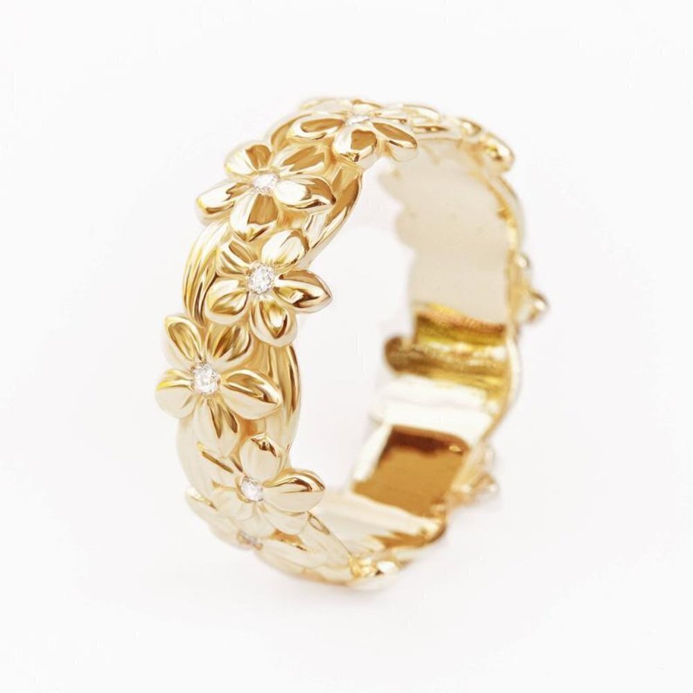 Dainy Flower Carved Pure Tiny Zircon Eternity Rings for Women, INDN8419 - Picture 3 of 5